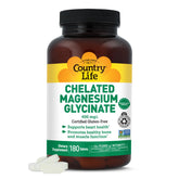 Country Life Magnésium Glycinate 400 mg – bouteille illustrant le format pratique pour le quotidien.