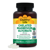 Country Life Magnésium glycinate 400mg, boîte de 90 comprimés, soutien potentiel à la relaxation