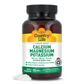 Country Life Minéraux Ciblés bouteille avec comprimés et apport en calcium magnésium potassium.