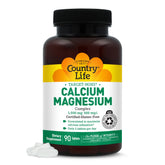 Country Life Target-Mins Calcium Magnésium Complex – bouteille affichant le dosage et les bénéfices possibles