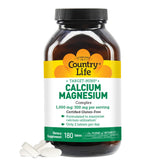 Country Life Target-Mins Calcium Magnésium Complex – bouteille montrant la formule pour la santé osseuse.