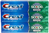 Crest Complete dentifrice fluorure - tube, packaging compact et effet blanchissant potentiel.
