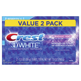 Crest 3D White Radiant Mint dans son emballage, pack pratique pour la famille.