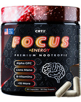 CRTX Nutrition Focus — bouteille de capsules prête pour une concentration durable.