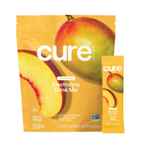 Cure Hydration, pochettes pêche-mangue, hydratation rapide sans sucre ajouté.