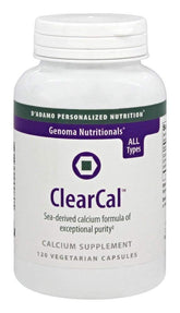 ClearCal par D'Adamo, bouteille de capsules, pureté exceptionnelle pour l'apport en calcium.