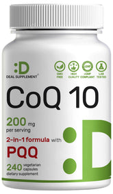 DEAL SUPPLEMENT CoQ10 avec PQQ — bouteille visible, soutien potentiel énergie et vitalité.
