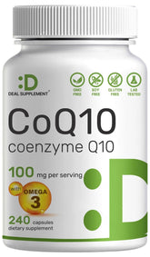 DEAL SUPPLEMENT CoQ10 Omega-3: bouteille 240 capsules prête à l'emploi.