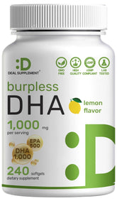 Deal Supplement DHA softgels citron: prise facile et goût citronné.