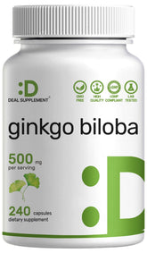 DEAL SUPPLEMENT Ginkgo Biloba – boîte contenant des capsules de 500 mg pour une routine mentale potentielle.