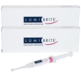 DenMat LumiBrite gel blanchiment 32 % et seringues pour usage à domicile.