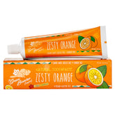 Dentifrice Orange Zeste sur emballage, parfum frais et naturel