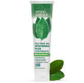 Dentifrice Desert Essence Menthe Tea Tree – emballage du tube prêt à l’emploi pour un sourire frais.