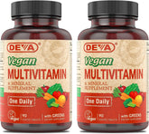 DEVA pack 2 boîtes multivitamines véganes avec fer, pratique pour le quotidien.