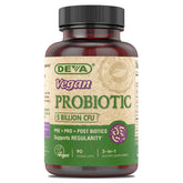 DEVA Probiotique Vegan dans une bouteille pratique pour la routine quotidienne.
