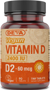 DEVA Vitamine D2 2400 UI — comprimé facile à avaler pour un soutien végétal