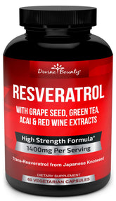 Divine Bounty Résveratrol – bouteille affichant la formule 1400 mg pour votre routine bien-être.