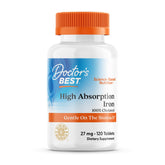 Doctor's Best Ferrochel – bouteille montrant des tablettes, absorption améliorée et digestion plus douce.