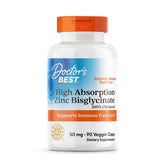 Doctor's BEST zinc bisglycinate 50 mg – bouteille montrant l'absorption élevée