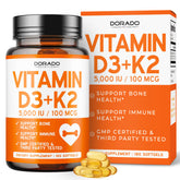 Bouteille DORADO NUTRITION D3 K2 avec gélules pour soutien osseux potentiel.