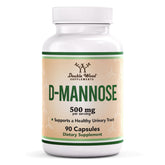 Capsules D Mannose 500 mg Double Wood dans une bouteille, soutien potentiel pour la santé urinaire.