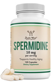Double Wood Spermidine: bouteille de pilules, supplémentation concentrée.