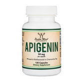 Double Wood Apigénine 50 mg en gélules dans une bouteille, soutien potentiel à la relaxation.