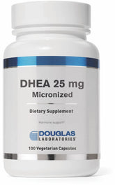 Douglas Laboratories DHEA 25 mg, capsules dans la bouteille, soutien potentiel à l'équilibre hormonal.