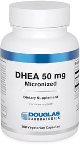 Douglas Laboratories DHEA 50 mg — bouteille montrant les gélules, soutien potentiel à l'équilibre hormonal