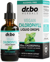Bouteille DR. BO chlorophylle liquide menthe, pratique pour une détox quotidienne.