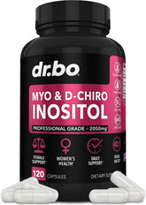 DR. BO Myo-Inositol et D-Chiro Inositol – bouteille caplets, soutien potentiel à l'équilibre féminin.