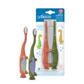 Dr. Brown's brosse dinosaure vert-orange ensemble 2-pack pour routines simples.