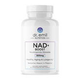 NAD+ Boost DR. EMIL NUTRITION, bouteille ouverte, énergie potentielle pour la journée