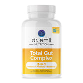 DR. EMIL NUTRITION Total Gut Health Complex, bouteille de capsules, soutien potentiel à l'équilibre intestinal.
