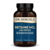 Bouteille Dr. Mercola Betaine HCL & Pepsin facilite la digestion après les repas.