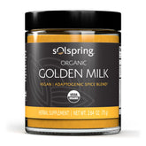 Dr. Mercola Solspring Golden Milk — bouteille prête pour un moment de détente et confort digestif.