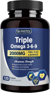 DRFOSTER Triple Omega 3-6-9: bouteille pratique pour le soutien global du quotidien.