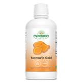 Dynamic Health Turmeric Gold – bouteille dorée, jus riche en antioxydants pour le quotidien.
