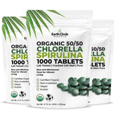 Earth Circle Organics – bouteille tablettes chlorella spiruline 50/50, pack3, pratique à emporter.