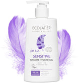ECOLATIÈR: bouteille douce montrant le flacon, hydratation délicate pour l'hygiène intime.