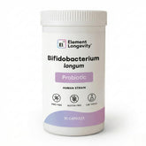 Element Longevity Probiotique, bouteille: soutient l'équilibre intestin-cerveau et le bien-être quotidien.