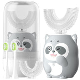 Brosse ELOTAME pour enfants en U, design cartoon gris, brossage amusant et efficace