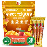 Keppi Électrolytes – emballage sachets mangue, pratique et clair pour hydrater au quotidien.