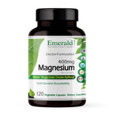 Emerald Labs Magnésium 400 mg dans une bouteille – soutien osseux potentiel et relaxation.