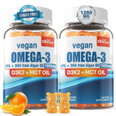 Gummies vegan omega-3 d'EnvyCure dans la bouteille orange, pratique au quotidien.