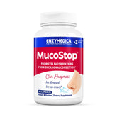 MucoStop d’Enzymedica – bouteille visible, soutien naturel à la respiration au quotidien.