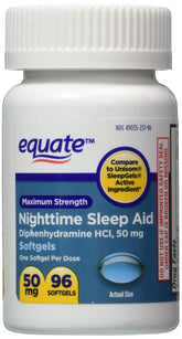 Equate aide-sommeil 50 mg capsules molles boîte: solution pratique pour le sommeil nocturne.