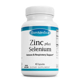 EuroMedica Zinc Plus Selenium, bouteille visible, soutien potentiel à la santé cellulaire.