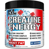 Bouteille EVL Creatine Energy au goût Rocket Pop pour booster l'entraînement.