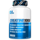 Evlution Pure Créatine Monohydrate: capsules 1000 mg en bouteille, récupération après l'entraînement.